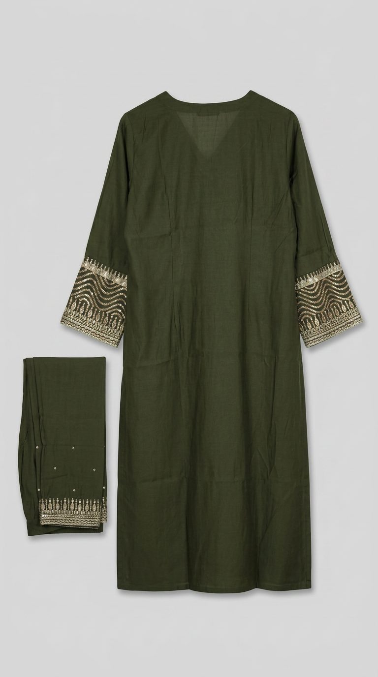 Olive green kurta flat lay back