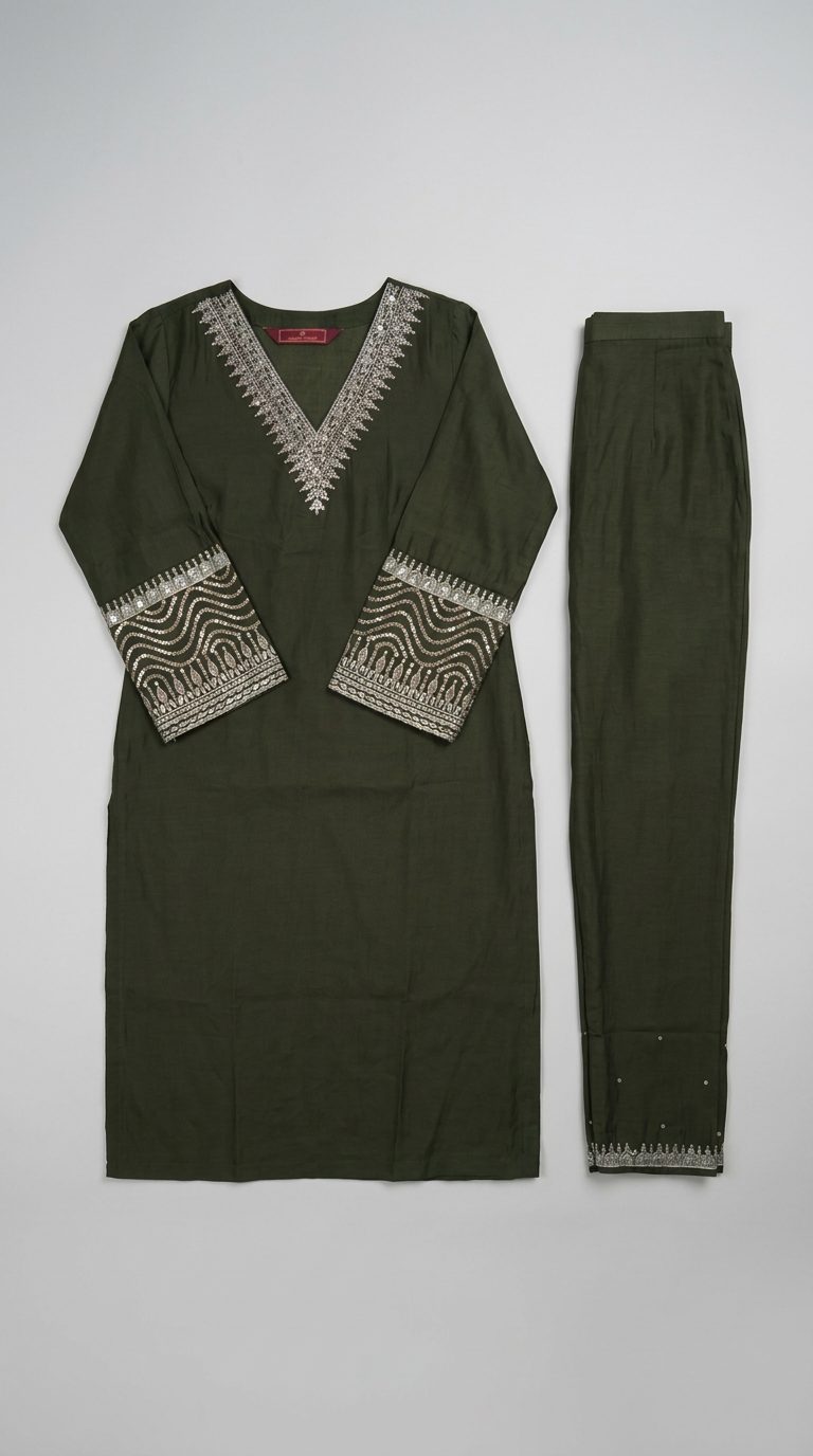 Olive green kurta flat lay front