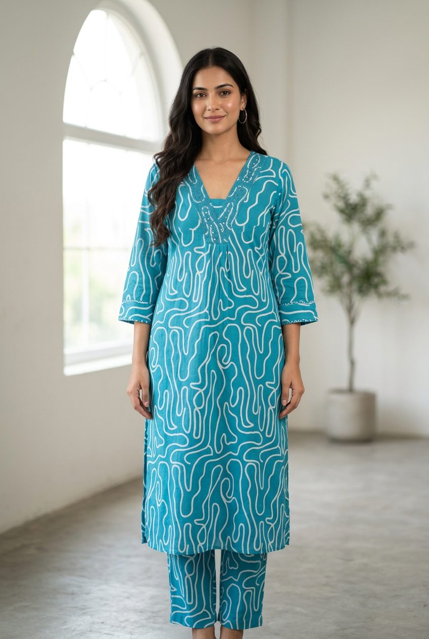 Sadhana teal co-ord set front