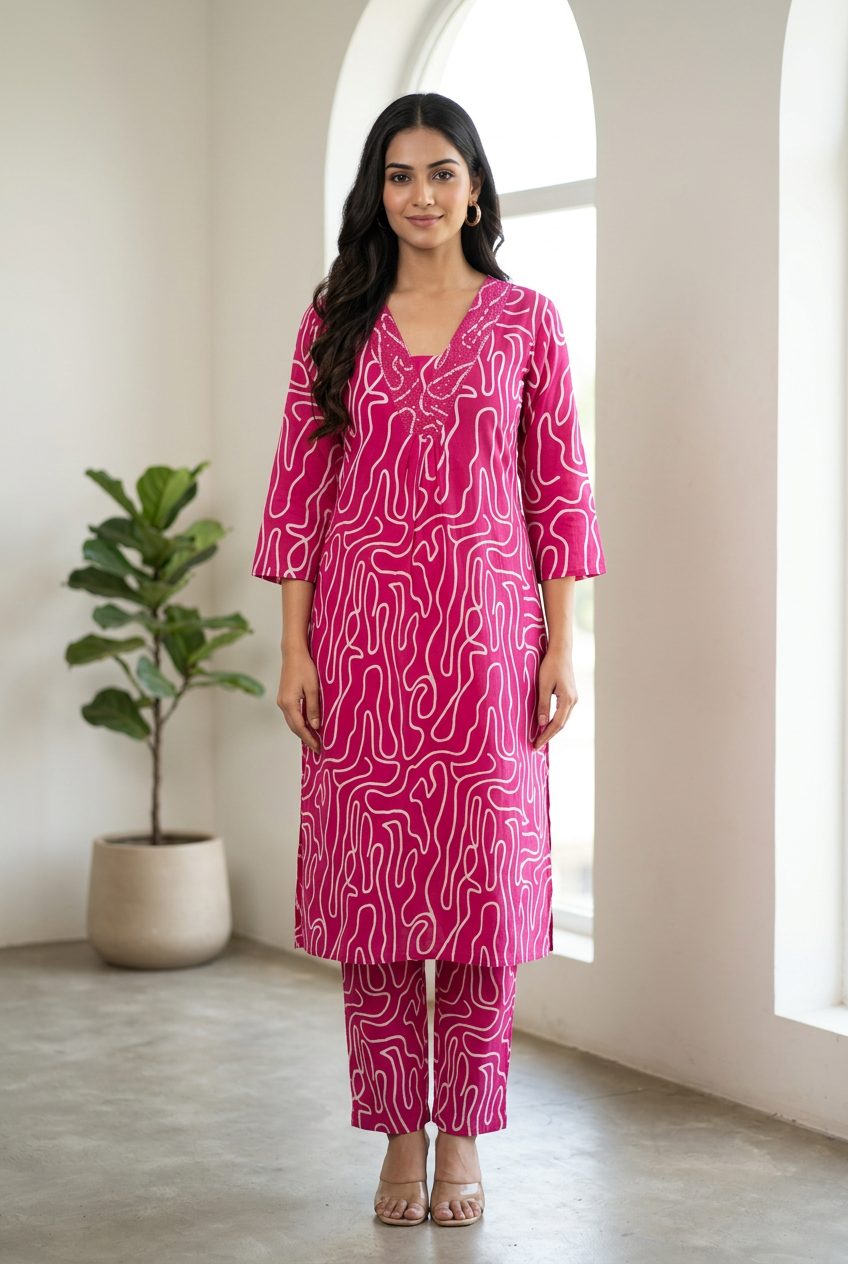 Sadhana magenta pink co-ord set front