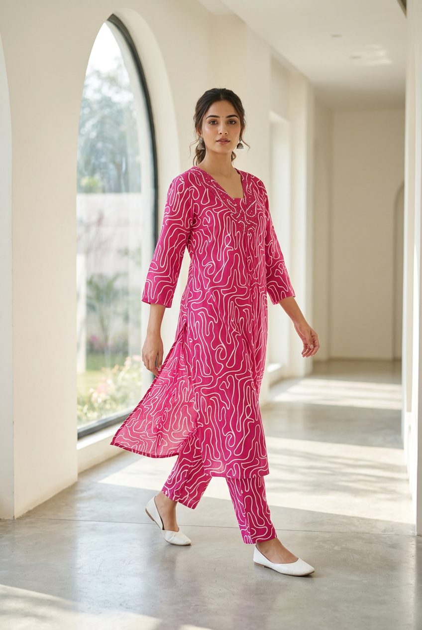Sadhana magenta pink co-ord set walking