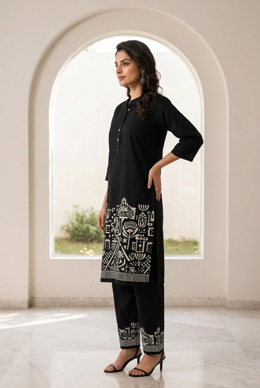 Sadhana black tribal border co-ord set side