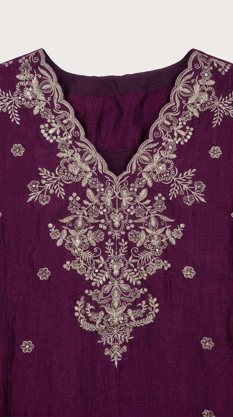 Silver zari embroidery detail