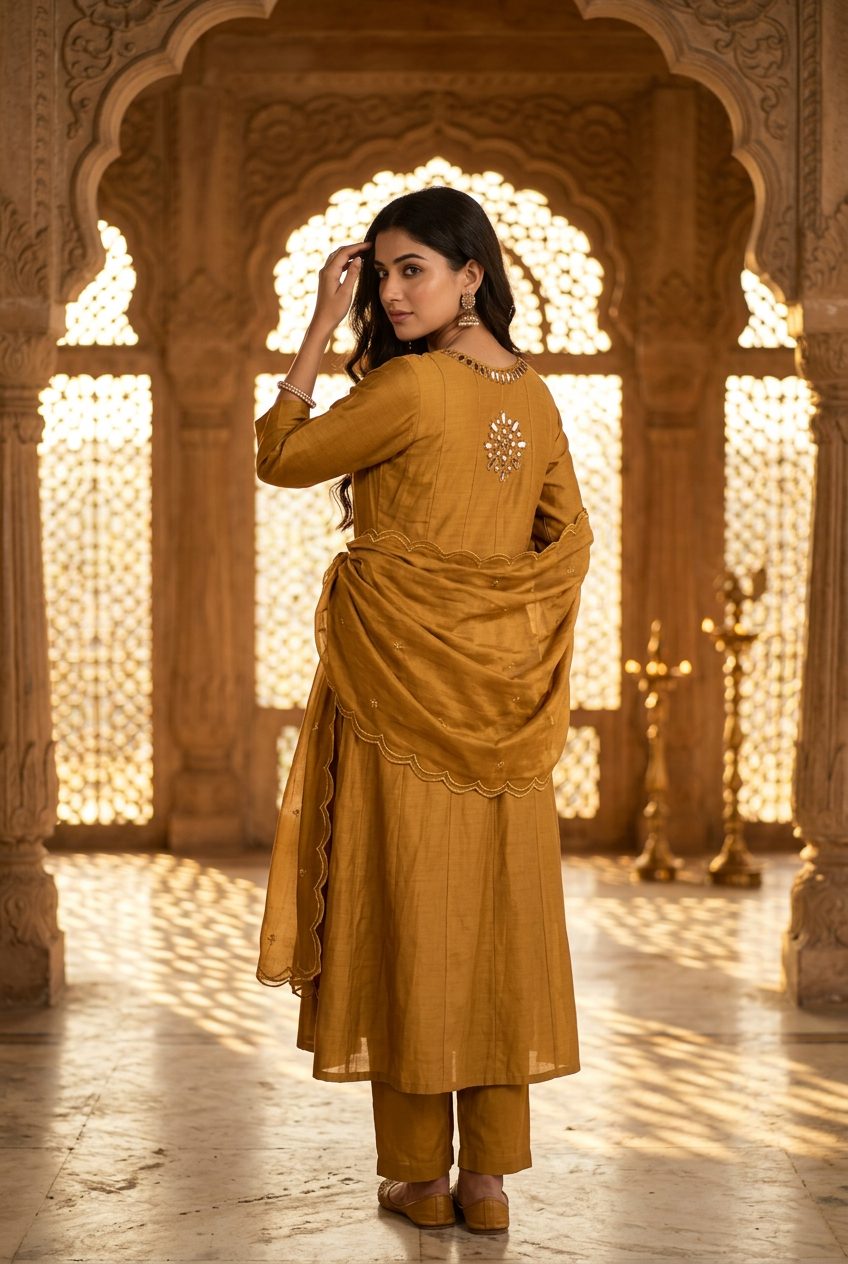 Mustard gold suit — back