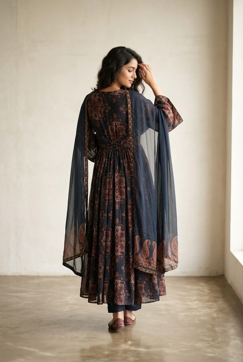 Navy Mughal anarkali back