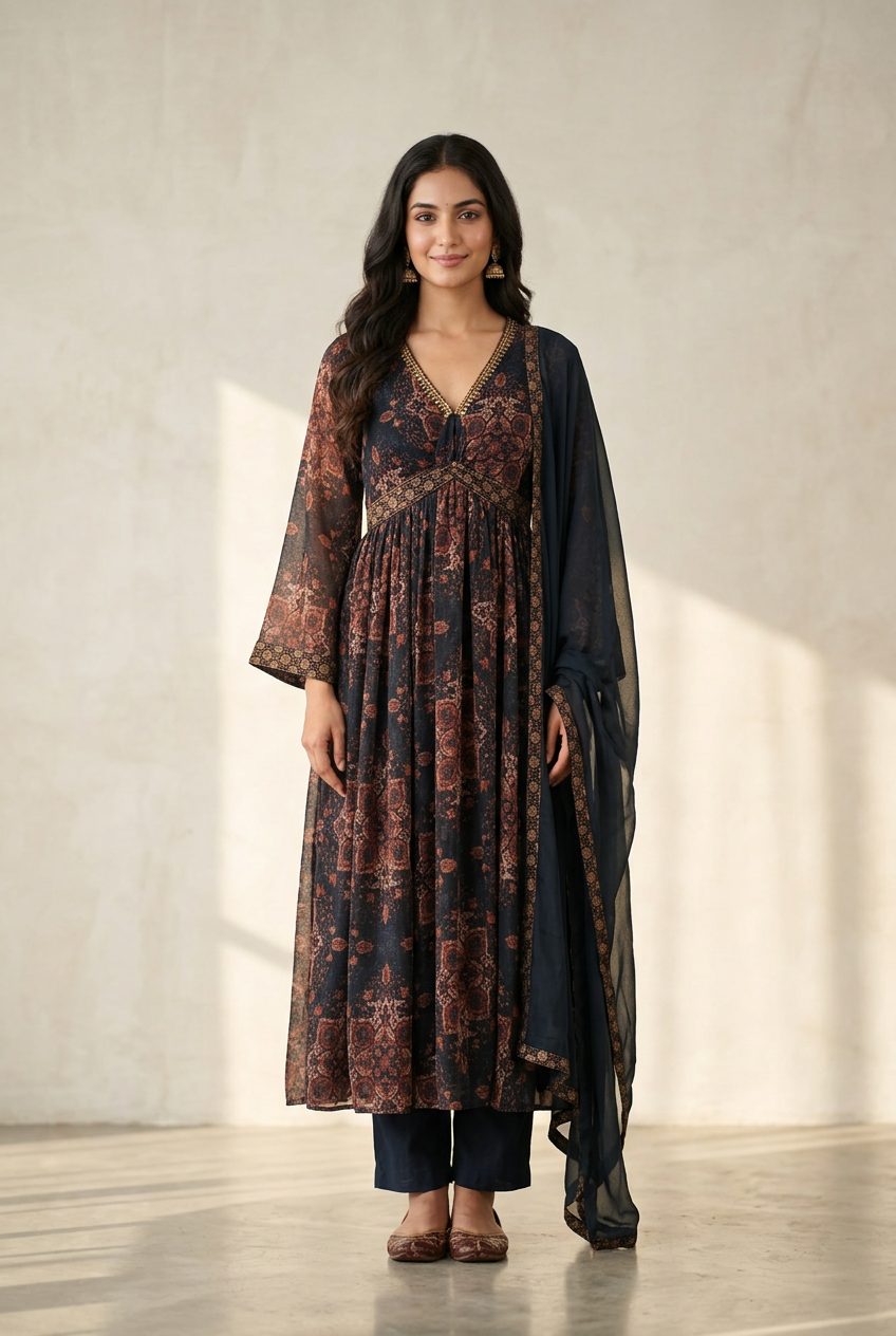 Navy Mughal anarkali front