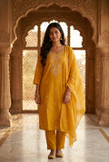 Sadhana Mustard Embroidered Kurta Suit Set front view