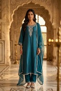 Sadhana teal suit front model shot
