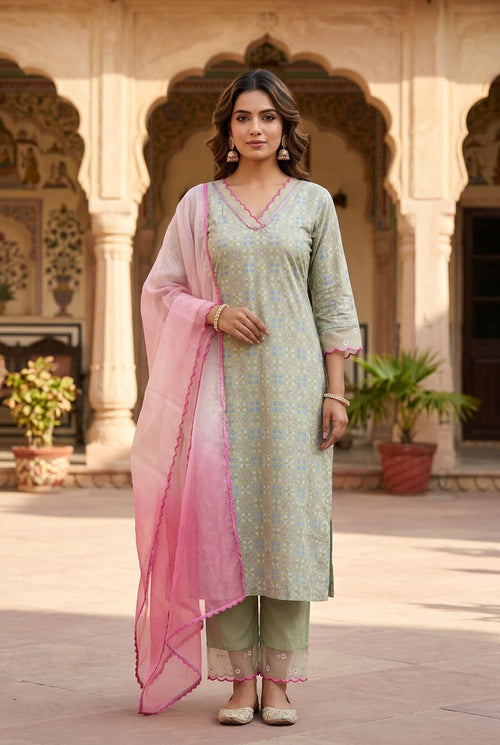 Sage green suit front