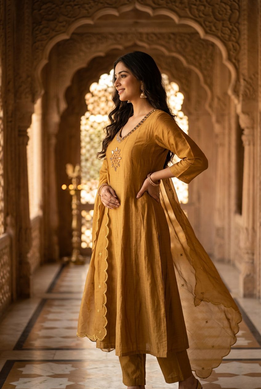 Mustard gold suit — side
