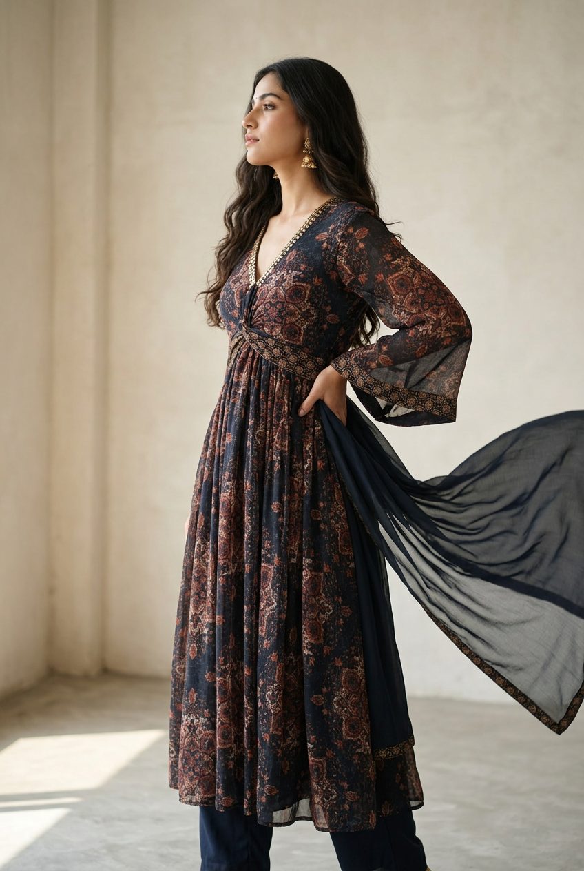Navy Mughal anarkali side